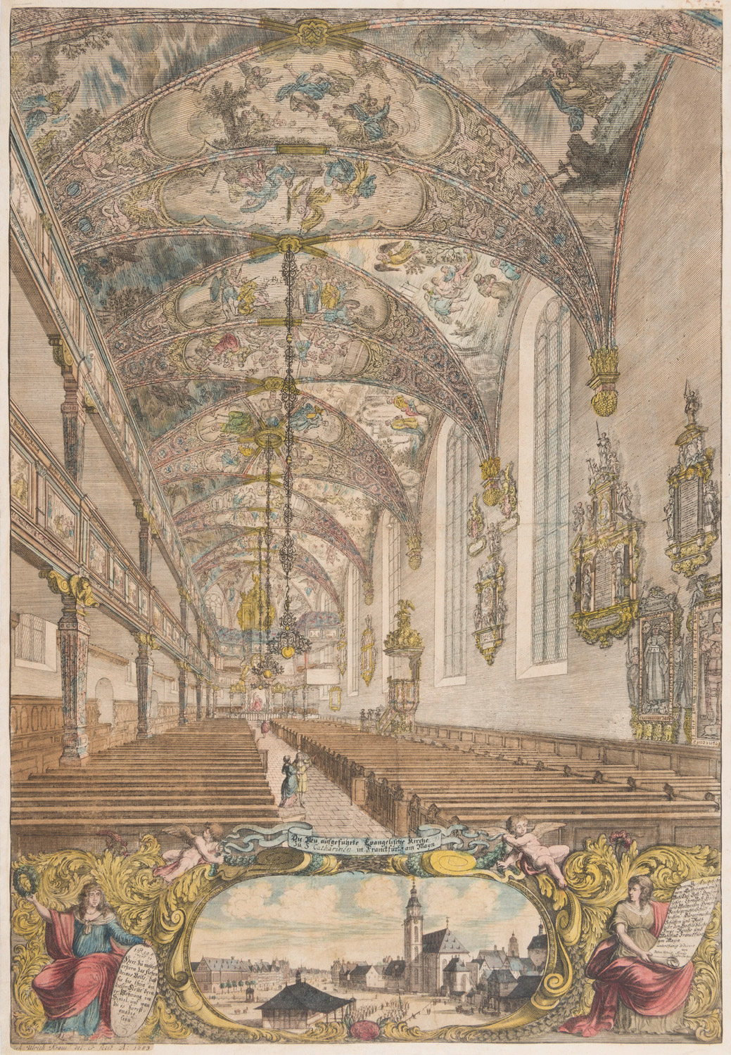 Inneres der Katharinenkirche, Stich von Johann Ulrich Kraus (1683)